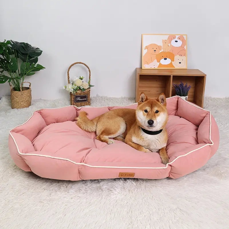 All-Season Anti-Slip Plush Dog Bed with Washable Luxury Pillow and Durable Base for Cats and Dogs